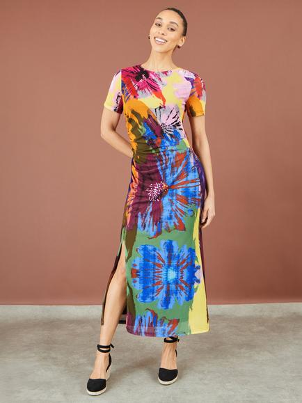 Yumi Abstract Floral Mesh Midi Dress, Multi - view 2, Multi
