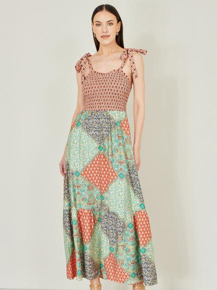Yumi Patchwork Ruched Maxi Sundress, Multi, Multi