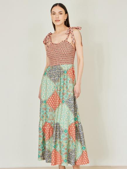 Yumi Patchwork Ruched Maxi Sundress, Multi - view 2, Multi