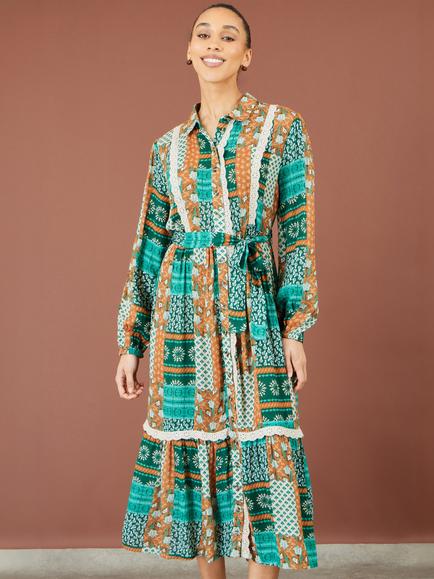 Yumi Patchwork Midi Shirt Dress, Multi, Multi