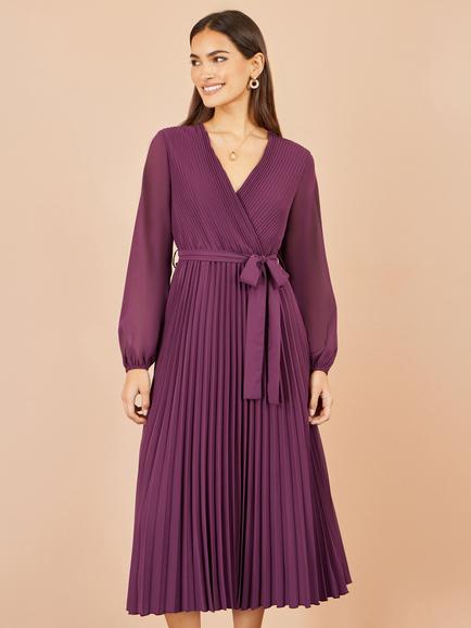 Yumi Pleated Wrap Midi Dress, Purple