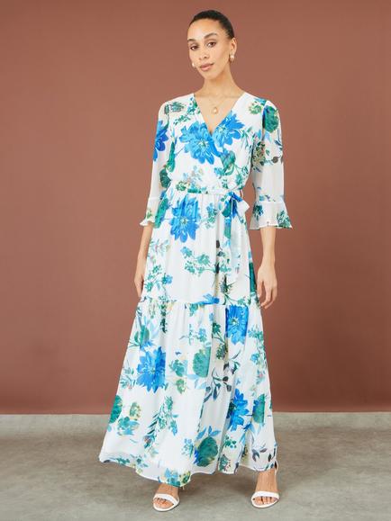 Yumi Floral Maxi Wrap Dress, White, White