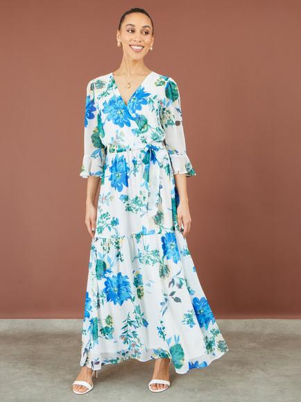 Yumi Floral Maxi Wrap Dress, White - view 2, White