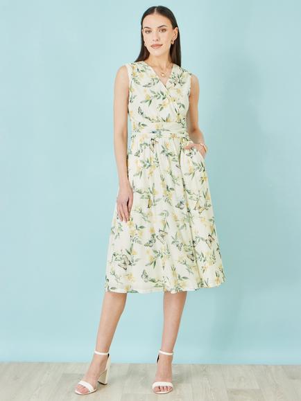 Yumi Floral Print Mesh Stretch Midi Dress, Ivory - view 2, Ivory