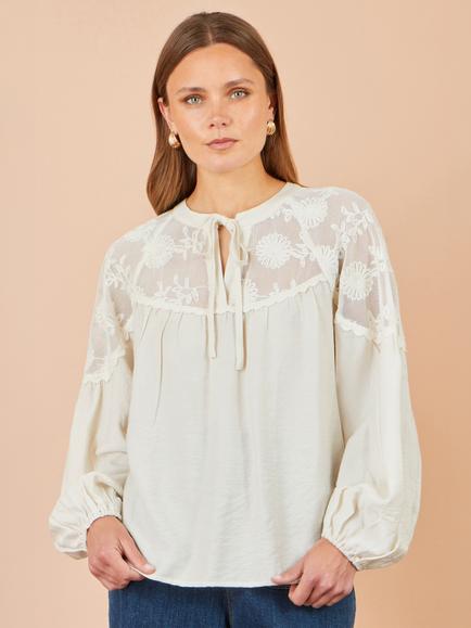 Yumi Lace Relaxed Boho Shirt, Ivory, Ivory