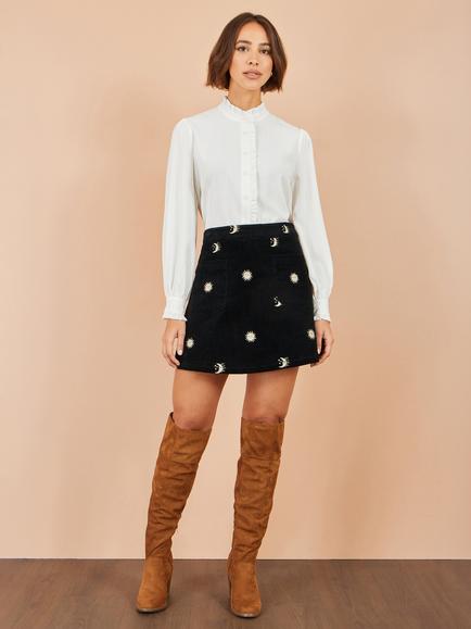 Yumi Cosmic Embroidered Mini Skirt, Black, Black