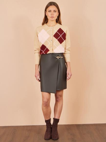 Yumi Wrap Faux Leather Skirt, Brown