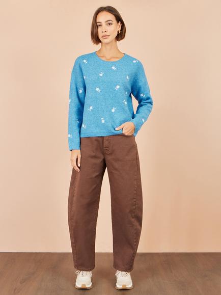 Yumi Daisy Embroidered Relaxed Jumper - view 2, Blue