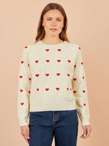 Yumi Embroidered Heart Jumper, Ivory, Ivory