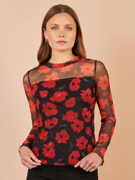 Yumi Poppy Mesh Top, Black, Black