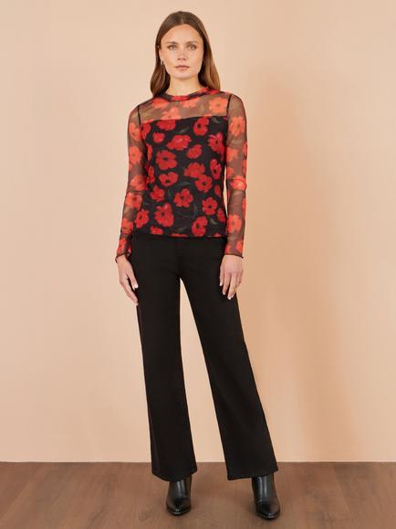 Yumi Poppy Mesh Top, Black - view 2, Black