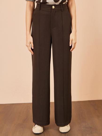 Yumi Wide Leg Stretch Trousers, Brown - view 2, Brown