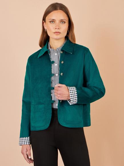Yumi Corduroy Reversible Gingham Jacket, Teal - view 2, Teal