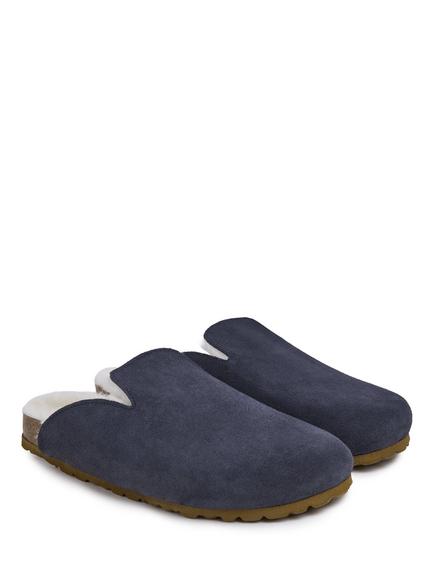 Celtic & Co. Suede Sheepskin Lined Slipper Clogs, Navy - view 2, Navy