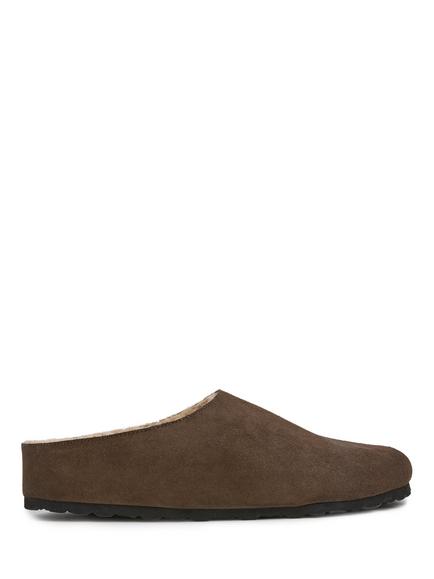 Celtic & Co. Suede Minimal Sheepskin Lined Slipper Clogs, Ebony, Ebony