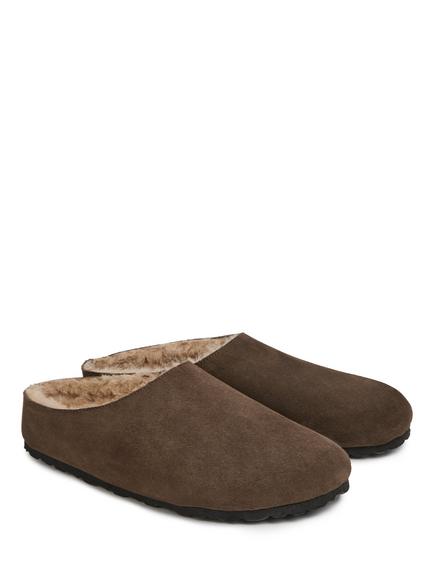 Celtic & Co. Suede Minimal Sheepskin Lined Slipper Clogs, Ebony - view 2, Ebony
