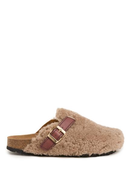 Celtic & Co. Sheepskin Leather Strap Teddy Clogs, Beige, Beige