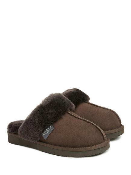 Celtic & Co Studio Fur Mule Slippers, Chocolate - view 2, Chocolate