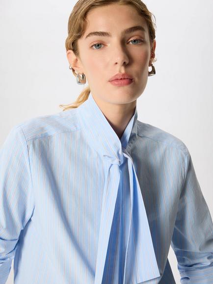 Whistles Scarf Neck Stripe Cotton Shirt, Blue/Multi - view 2, Blue/Multi