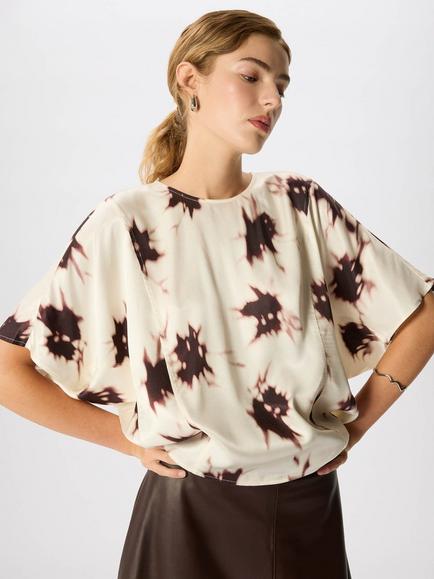 Whistles Relaxed Shadow Floral Blouse containing LENZING™ ECOVERO™ Viscose, Ivory/Multi - view 2, Ivory/Multi
