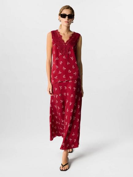 Whistles Floral Fit And Flare Midi Skirt, Burgundy/Multi, Burgundy/Multi