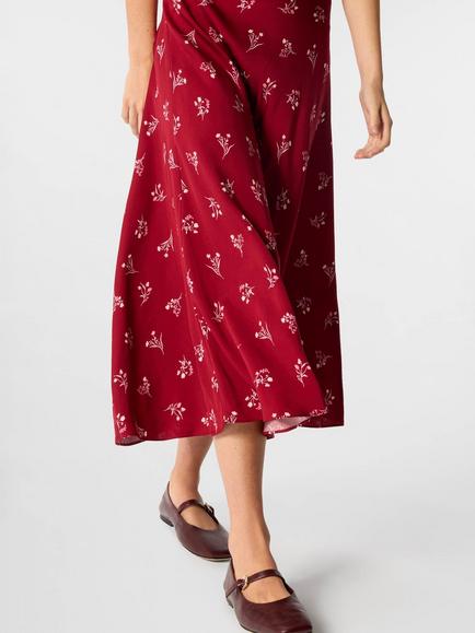 Whistles Floral Fit And Flare Midi Skirt, Burgundy/Multi - view 2, Burgundy/Multi