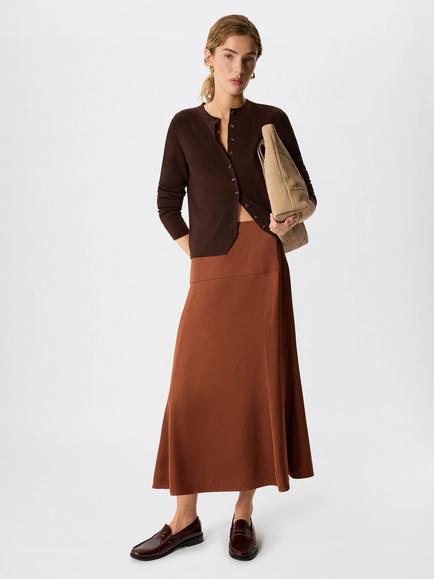 Whistles Panel Waist Satin Midi Skirt containing LENZING™ ECOVERO™ Viscose, Brown, Brown