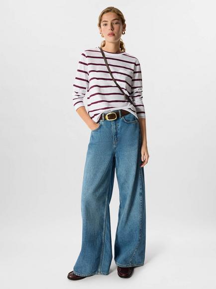 Whistles’ Stripe Crew Neck Long Sleeve Top, Burgundy/Multi, Burgundy/Multi