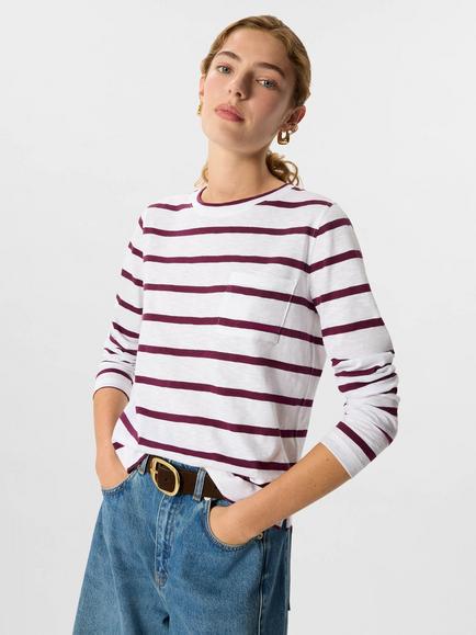 Whistles’ Stripe Crew Neck Long Sleeve Top, Burgundy/Multi - view 2, Burgundy/Multi