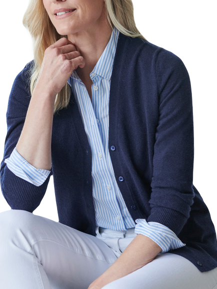 Pure Collection Cashmere V-Neck Cardigan, Midnight Navy, Midnight Navy