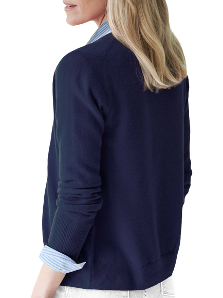 Pure Collection Cashmere V-Neck Cardigan, Midnight Navy - view 2, Midnight Navy