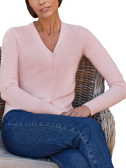 Pure Collection Cashmere V-Neck Cardigan, Shell Pink