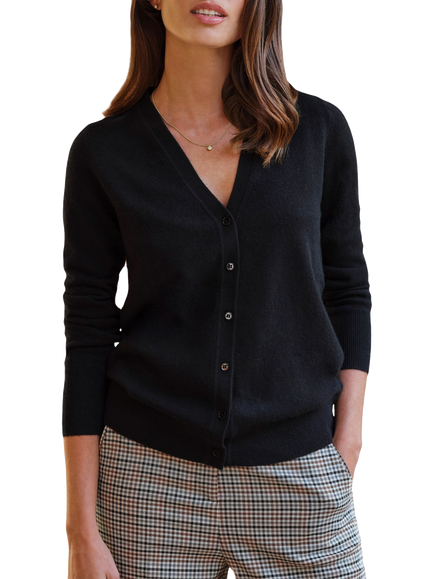 Pure Collection Cashmere V-Neck Cardigan, Anthracite Black