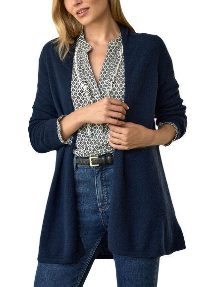 Pure Collection Gassato Cashmere Swing Cardigan, Midnight Navy Blue, Midnight Navy Blue