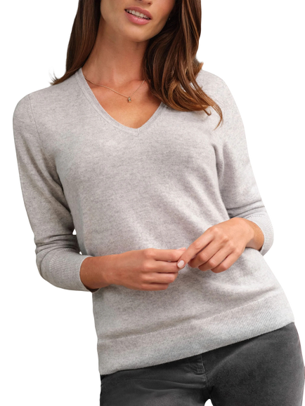 Pure Collection Cashmere V-Neck Jumper, Dove Grey, Dove Grey