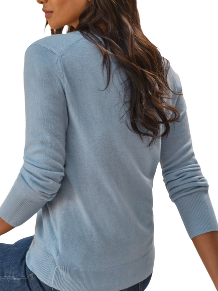 Pure Collection Cashmere V-Neck Jumper, Frosted Blue - view 2, Frosted Blue