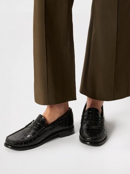 Whistles Manny Slim Croc Effect Leather Loafers, Black - view 2, Black