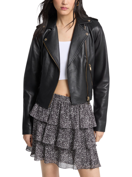 MICHAEL Michael Kors Leather Moto Jacket, Black, Black