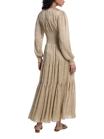 MICHAEL Michael Kors Metallic Maxi Smock Dress, Gold - view 2, Gold