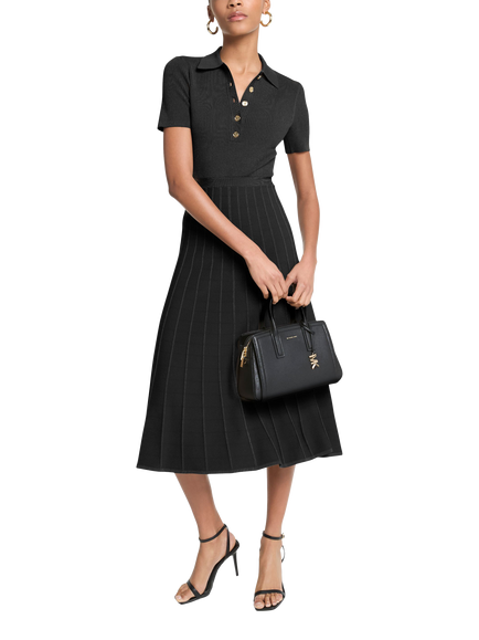MICHAEL Michael Kors Fit & Flate Short Sleeve Pleat Skirt Midi Dress, Black, Black