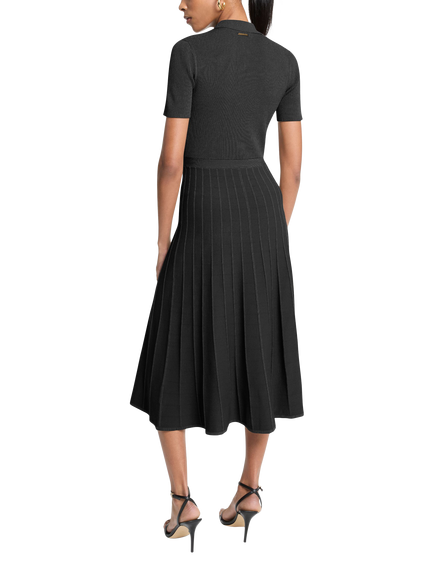 MICHAEL Michael Kors Fit & Flate Short Sleeve Pleat Skirt Midi Dress, Black - view 2, Black