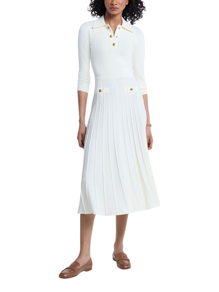 MICHAEL Michael Kors Short Sleeve Flared Polo Midi Dress, White, White