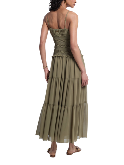 MICHAEL Michael Kors Sleeveless Smocked Bodice Tiered Maxi Dress, Khaki - view 2, Khaki