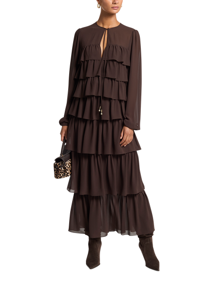 Michael Kors Ruffle Tier Maxi Dress, Chocolate, Chocolate