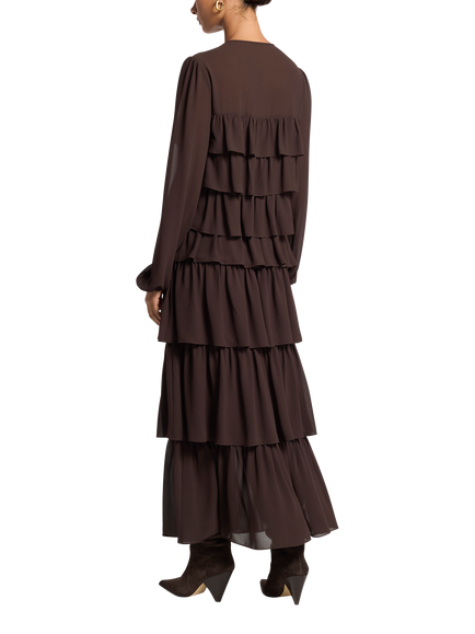 Michael Kors Ruffle Tier Maxi Dress, Chocolate - view 2, Chocolate