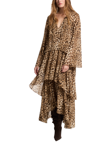 Michael Kors Tiered Animal Maxi Dress, Brown, Brown Multi