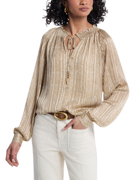 MICHAEL Michael Kors Smock Tie Neck Blouse, Gold, Gold