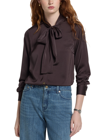 Michael Kors Satin Bow Blouse, Chocolate, Chocolate