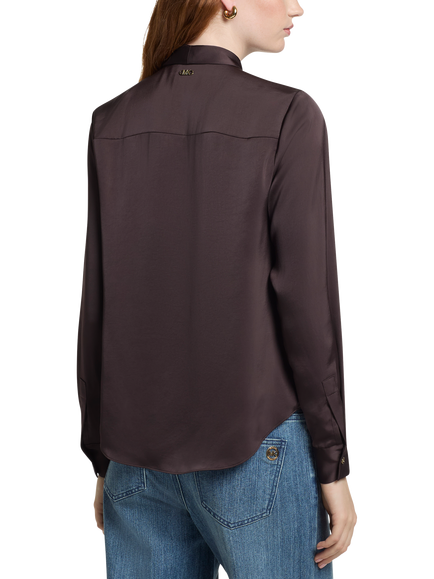 Michael Kors Satin Bow Blouse, Chocolate - view 2, Chocolate