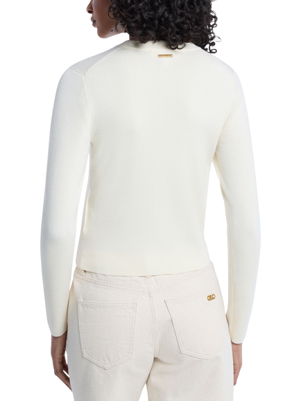 MICHAEL Michael Kors Merino Wool Blend Crew Neck Cardigan, White - view 2, White